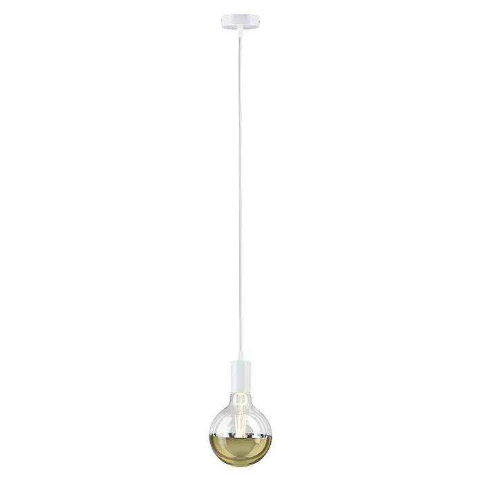 Paulmann Pendelleuchte Ravi - 60 W, Ø x L: 8 x 150 cm, Weiß, E27 - Elegante Pendelleuchte in Weiß mit einem auffälligen, goldfarbenen Akzent im unteren Teil des Lampenschirms. Die Leuchte ist ein echter Hingucker.