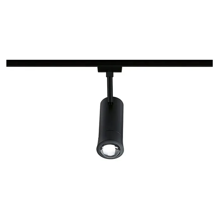 Paulmann URail LED-Spot Tarie - 5,5 W, 6 x 16,05 cm, Schwarz - Schwarzer Strahler an einer schwarzen Schiene. Ideal für die Akzentuierung von Objekten in Galerien oder Geschäften mit modernem Design.