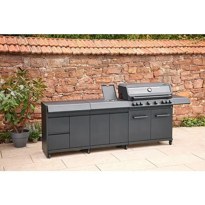 Kingstone Outdoorküchen-Modul Cliff Big Basic - Schwarz, B x T x H: 82 x 55,5 x 91 cm - Dieser graue Grill mit Schränken ist eine großartige Ergänzung für jede Terrasse und bietet viel Stauraum und Grillfläche.