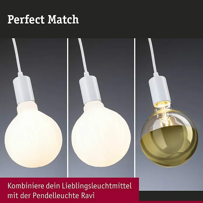 Paulmann Pendelleuchte Ravi - 60 W, Ø x L: 8 x 150 cm, Weiß, E27 - Die Pendelleuchte Ravi mit verschiedenen Leuchtmitteln für eine individuelle Beleuchtung.
