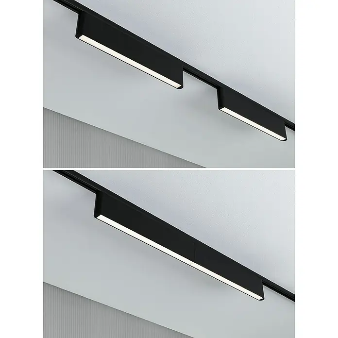 Paulmann URail LED-Lichtleiste Ceris - L x B x H: 2,3 x 37,2 x 7,4 cm, Lichtfarbe: Warmweiß, Schwarz matt, 3.000 K - Deckenleuchten mit schwarzer Schiene und rechteckigen LED-Strahlern für moderne Beleuchtung und stilvolles Ambiente im Innenraum.