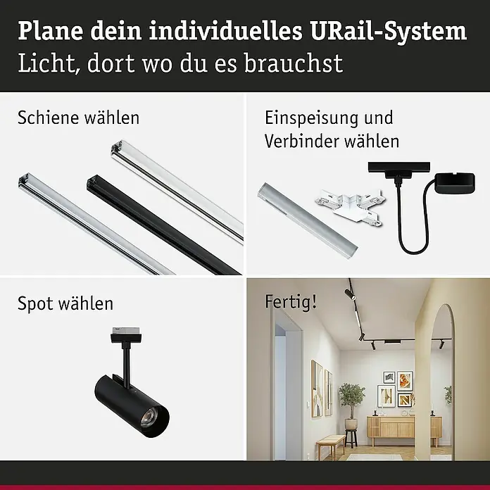 Paulmann URail LED-Spot Theron - 13 W, Schwarz, Neutralweiß, 6,2 x 20 cm, 4.000 K - URail-System: Wählen Sie Schienen, Einspeisung, Verbinder und Spots für Ihr individuelles Lichtdesign. Fertig montiert im Raum.