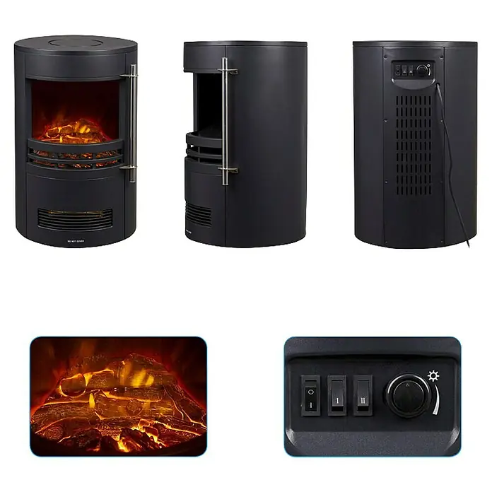 Fulmo Chimenea eléctrica Barcelona - 2.000 W, Negro, 41 x 41 x 64,5 cm - Imagen de una estufa de chimenea con efectos de llama realistas, perfecta para añadir calidez y ambiente acogedor a cualquier habitación.