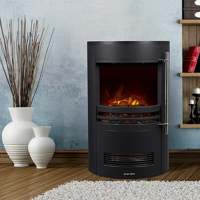 Fulmo Chimenea eléctrica Barcelona - 2.000 W, Negro, 41 x 41 x 64,5 cm - Elegante chimenea negra con llamas simuladas, que ofrece calidez y un ambiente acogedor a cualquier habitación.