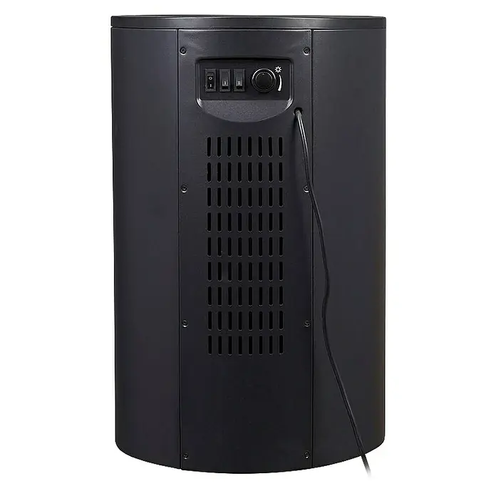 Fulmo Chimenea eléctrica Barcelona - 2.000 W, Negro, 41 x 41 x 64,5 cm - Vista posterior de un calefactor negro con panel de control y rejilla de ventilación.