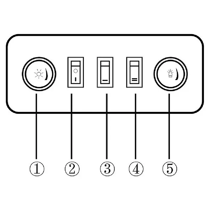 Fulmo Chimenea eléctrica Manchester - 2.000 W, Negro, 30 x 59,9 x 76,5 cm - Panel de interruptores con dos interruptores de luz redondos y tres interruptores de palanca, numerados del 1 al 5.