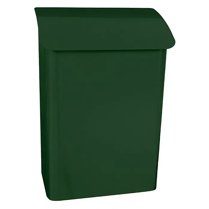 Proregal Wandbriefkasten Lugon aus verzinktem Stahl mit Namensschild - Grün, Stahl, Namensschild - Nahaufnahme eines grünen Briefkastens mit einem abgerundeten Deckel, der eine zeitlose und funktionale Designlösung für den Postempfang bietet.