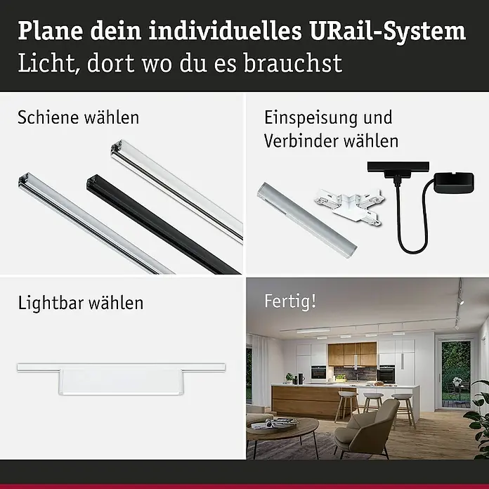 Paulmann URail LED-Lichtleiste Ceris - L x B x H: 2,3 x 37,2 x 7,4 cm, Lichtfarbe: Neutralweiß, Signalweiß, 4.000 K - URail-System: Schienen, Einspeisung, Verbinder und Lightbar für individuelle Beleuchtungslösungen.