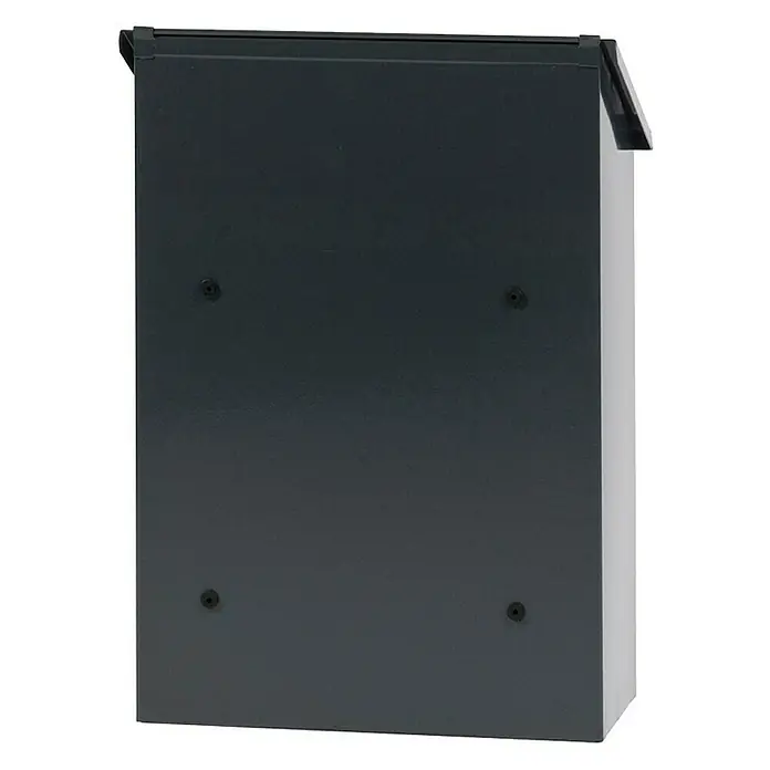 Proregal Wandbriefkasten Sebastian mit Schrägdach & Namensschild - L x B x H: 16 x 32,5 x 44,5 cm, Anthrazit, Metall, Namensschild - Eine moderne graue Briefkastenanlage mit klaren Linien und minimalistischem Design, ideal für den stilvollen Empfang Ihrer Post.