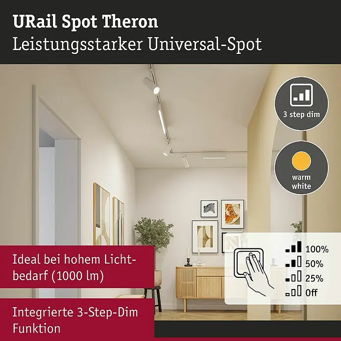 Paulmann URail LED-Spot Theron - 13 W, Signalweiß, Warmweiß, 6,2 x 20 cm, 3.000 K - URail Spot Theron: Leistungsstarker Universal-Spot für hohe Lichtbedürfnisse mit integrierter 3-Step-Dim Funktion und warmweissem Licht.