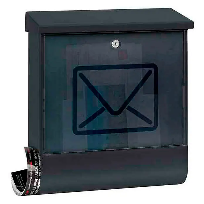 Proregal Wandbriefkasten Lucenta aus Edelstahl mit transparentem Tür & Zeitungsfach - L x B x H: 11,5 x 38 x 42,5 cm, Anthrazit, Metall, Zeitungsfach - Moderner, anthrazitfarbener Briefkasten mit Zeitungsfach und stilvollem Briefsymbol auf der Front. Ideal für den Eingangsbereich.