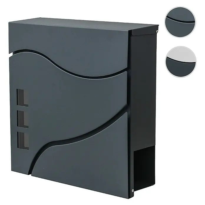 Proregal Wandbriefkasten Briefkasten - Anthrazit, Metall, Zeitungsfach - Elegante graue Briefkasten-Design mit dekorativen Wellenlinien und Sichtfenstern. Ein stilvolles Accessoire für jedes Zuhause.