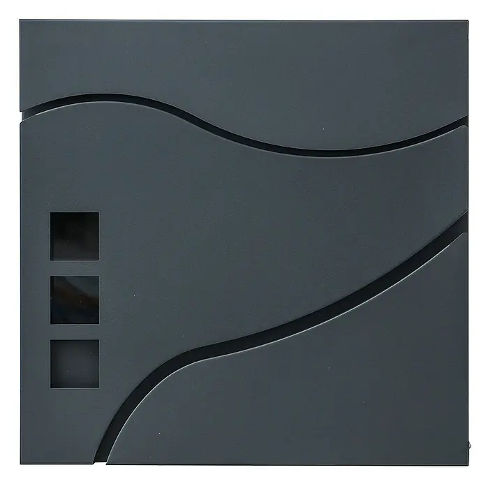 Proregal Wandbriefkasten Briefkasten - Anthrazit, Metall, Zeitungsfach - Moderne Briefkastenfront mit geschwungenen Linien und quadratischen Fenstern in elegantem Grau.