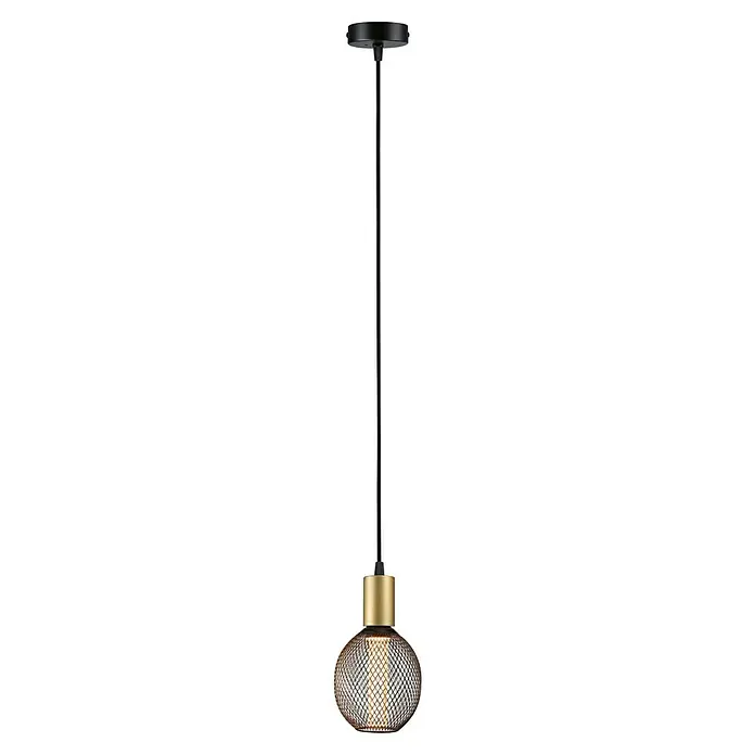 Paulmann Pendelleuchte Ravi - 60 W, Ø x L: 8 x 150 cm, Schwarz/ Gold, E27 - Elegante Hängelampe mit einem schwarzen Stab und einem goldenen Detail, gekrönt von einem Lampenschirm aus Metallgeflecht für stimmungsvolles Licht.