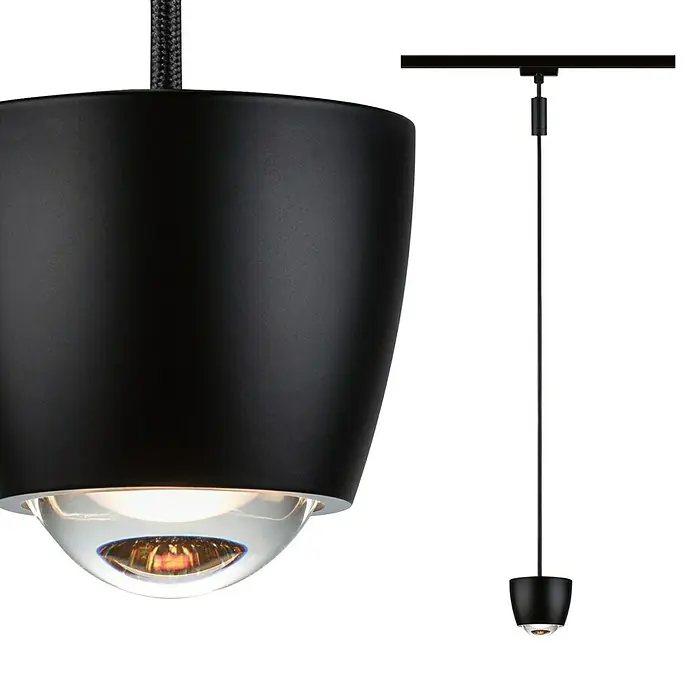 Paulmann URail LED-Pendelleuchte Tyros - 5,5 W, Ø x H: 10 x 10,3 cm, RGBW, Schwarz matt - Moderne, schwarze Hängeleuchte mit klarem Glasdiffusor. Elegantes Design für stilvolle Innenräume und energieeffiziente Beleuchtung.