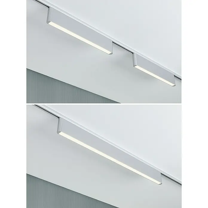 Paulmann URail LED-Lichtleiste Ceris - L x B x H: 2,3 x 37,2 x 7,4 cm, Lichtfarbe: Warmweiß, Chrom matt, 3.000 K - Moderne Deckenleuchten in einem minimalistischen Design. Die Leuchten sind in einer Schiene montiert und strahlen helles, effizientes Licht aus.