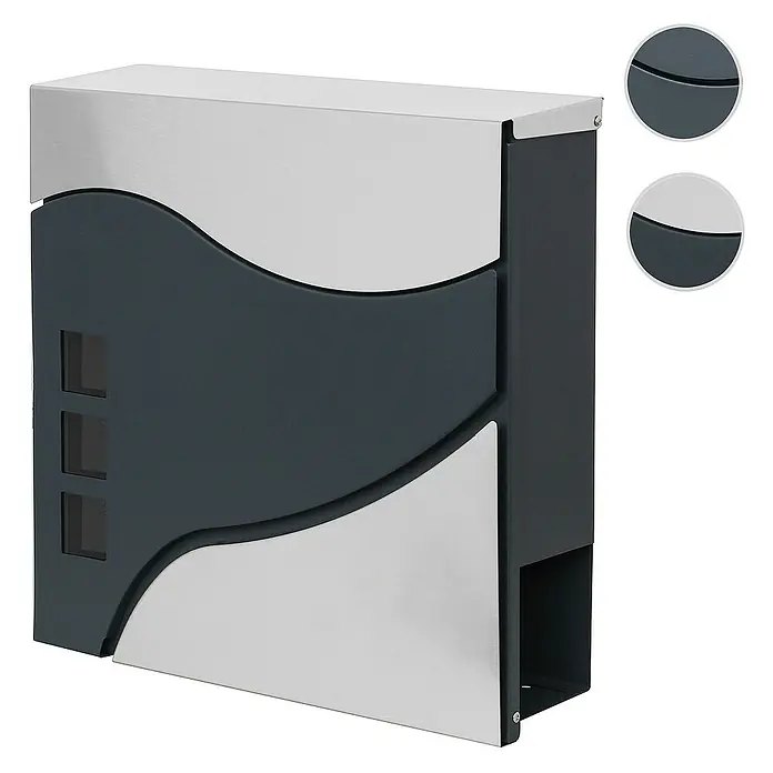 Proregal Wandbriefkasten Briefkasten - Anthrazit, Metall, Zeitungsfach - Moderne, anthrazitfarbene Briefkasten mit gewelltem Design und Sichtfenstern für einfache Postkontrolle. Hochwertige Verarbeitung für den Außenbereich.