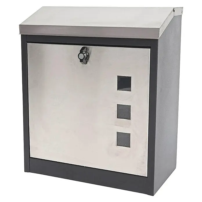 Proregal Wandbriefkasten XXL Briefkasten - L x B x H: 25 x 44 x 52 cm, Schwarz-Edelstahl, Metall, Zeitungsfach - Dieser Briefkasten mit abschließbarer Tür und Sichtfenstern bietet sicheren Schutz für Ihre Post.
