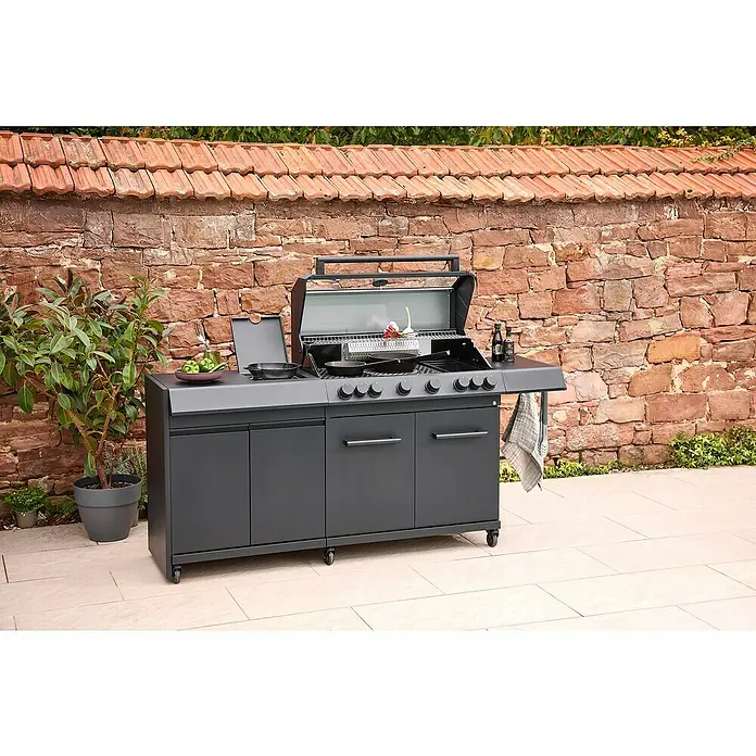 Kingstone Outdoorküchen-Modul Cliff Big Basic - Schwarz, B x T x H: 82 x 55,5 x 91 cm - Eleganter Grill mit viel Stauraum für Zubehör. Perfekt für Grillabende im Garten oder auf der Terrasse und verfügt über eine große Grillfläche.