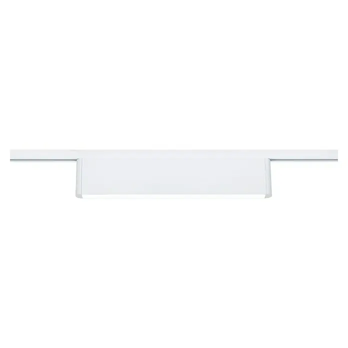 Paulmann URail LED-Lichtleiste Ceris - L x B x H: 2,3 x 37,2 x 7,4 cm, Lichtfarbe: Neutralweiß, Signalweiß, 4.000 K - Aufnahme einer modernen, weißen Dunstabzugshaube mit einem schlichten Design, ideal für eine stilvolle Kücheneinrichtung.