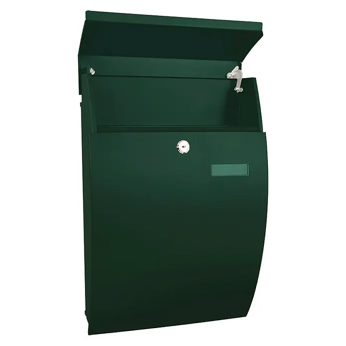Proregal Wandbriefkasten Geronan mit Namensschild - Grün, Metall, Namensschild - Ein grüner, abschließbarer Briefkasten mit Klappe und Namensschild. Perfekt für den Außenbereich.