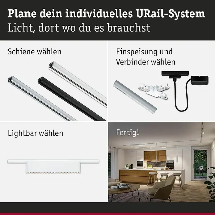 Paulmann URail LED-Lichtleiste Zelos - L x B x H: 2,3 x 37,2 x 7,4 cm, Lichtfarbe: Warmweiß, Signalweiß - Planen Sie Ihr individuelles URail-System: Wählen Sie Schiene, Einspeisung, Verbinder und Lightbar für eine optimale Beleuchtung.