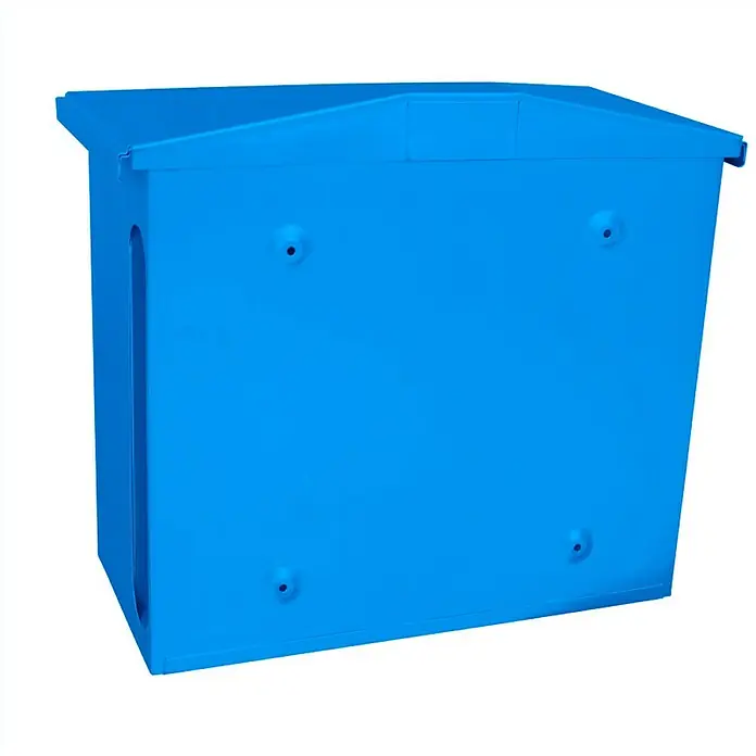 Proregal Wandbriefkasten Zamoran aus verzinktem Stahl mit Namensschild - Blau, Stahl, Namensschild - Blaue Briefkasten-Außenansicht mit sichtbaren Befestigungslöchern und geradlinigem Design für den Außenbereich.