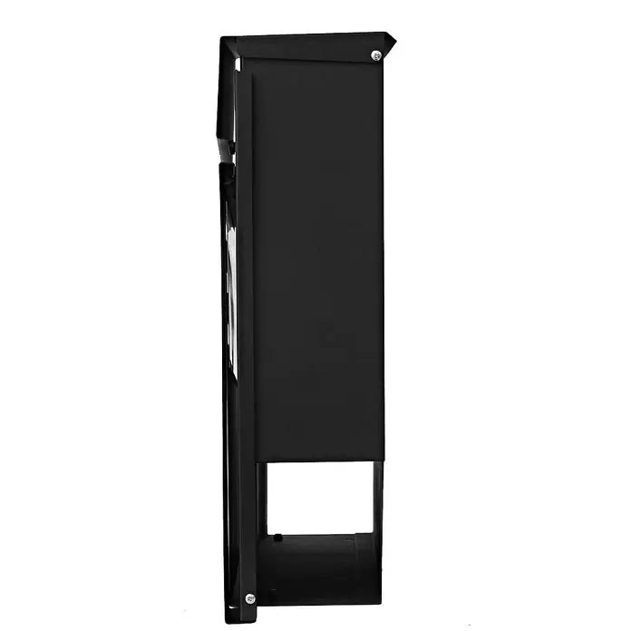 Proregal Wandbriefkasten Briefkasten - Schwarz, Metall, Zeitungsfach - Seitenansicht eines schwarzen Briefkastens mit geschlossenem Deckel. Der moderne Briefkasten ist ideal für den Außenbereich und Postempfang.