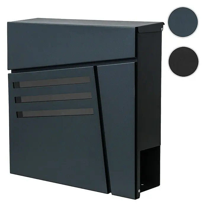 Proregal Wandbriefkasten Briefkasten - Schwarz, Metall, Zeitungsfach - Moderner, anthrazitfarbener Briefkasten mit eleganten Designelementen und praktischer Zeitungsrolle für eine stilvolle Hauseingangsgestaltung.