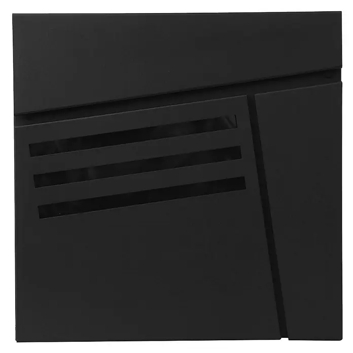 Proregal Wandbriefkasten Briefkasten - Schwarz, Metall, Zeitungsfach - Nahaufnahme eines modernen, schwarzen Briefkastens mit horizontalen Schlitzen und klaren Linien, ideal für moderne Hauseingänge.