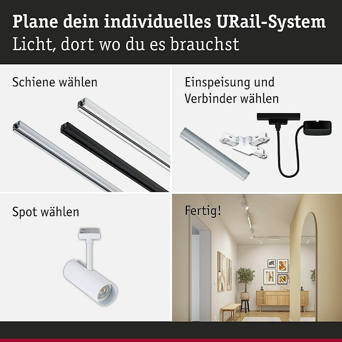 Paulmann URail LED-Spot Theron (13 W, Signalweiß, Warmweiß, 6,2 x 20 cm, 3 000 K) | BAUHAUS