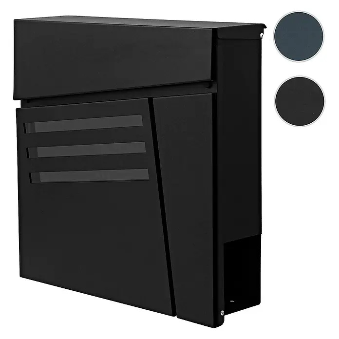 Proregal Wandbriefkasten Briefkasten - Schwarz, Metall, Zeitungsfach - Ein moderner, schwarzer Briefkasten mit einem einzigartigen Design, ideal für die stilvolle Postannahme. Er bietet eine sichere Aufbewahrung der Briefe.