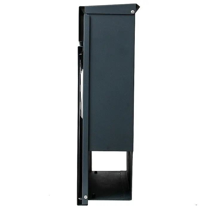 Proregal Wandbriefkasten Briefkasten - Anthrazit, Metall, Zeitungsfach - Seitenansicht eines modernen grauen Briefkastens mit klaren Linien und minimalistischem Design, ideal für zeitgenössische Häuser.