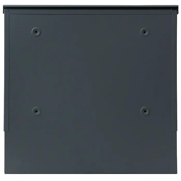 Proregal Wandbriefkasten Briefkasten - Anthrazit, Metall, Zeitungsfach - Nahaufnahme einer grauen Wandbriefkasten-Rückseite mit Montagelöchern, ideal für den Außenbereich und einfache Installation.