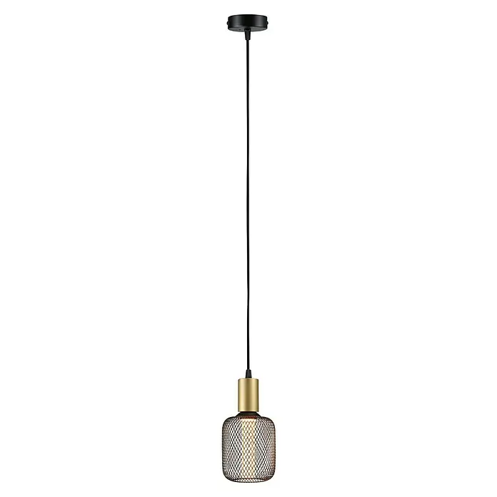Paulmann Pendelleuchte Ravi - 60 W, Ø x L: 8 x 150 cm, Schwarz/ Gold, E27 - Elegante Hängeleuchte in Schwarz und Gold mit einem Lampenschirm aus feinem Drahtgeflecht, ein stilvolles Beleuchtungselement.