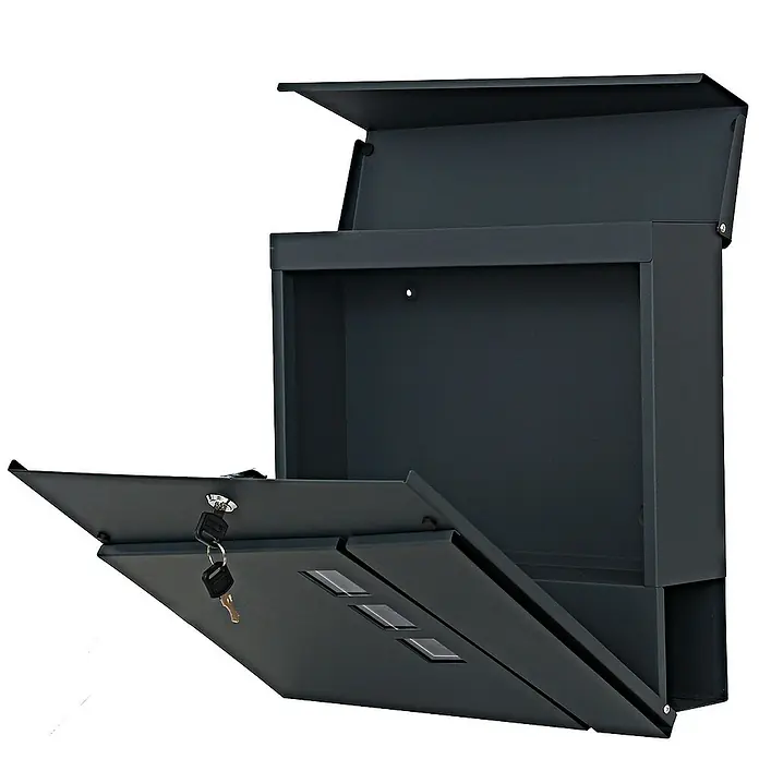 Proregal Wandbriefkasten Briefkasten - Anthrazit, Metall, Zeitungsfach - Geöffneter, abschließbarer Briefkasten aus anthrazitfarbenem Metall mit Schlüssel. Ideal für den sicheren Empfang von Post und kleinen Paketen.