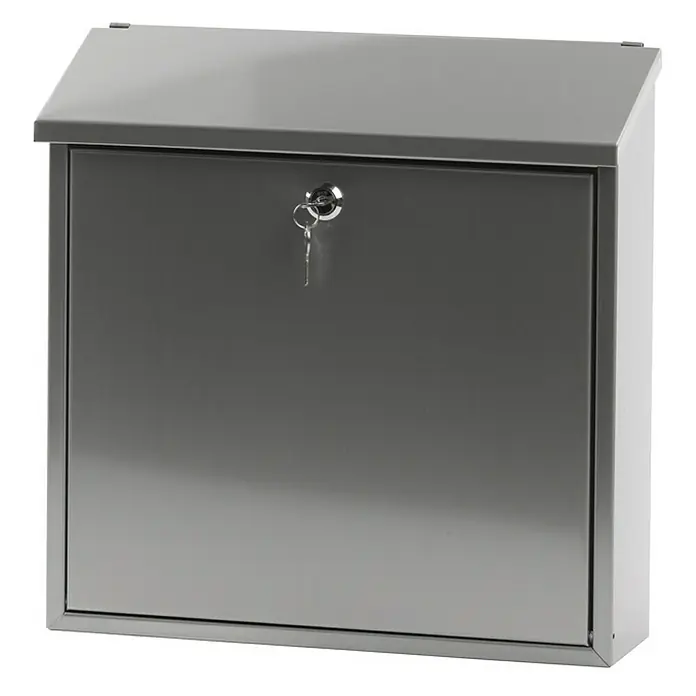 Proregal Wandbriefkasten Malagan mit Zylinderschloss - Silber, Stahl - Abgebildeter Briefkasten aus Edelstahl mit Schlüssel zur sicheren Postaufbewahrung.