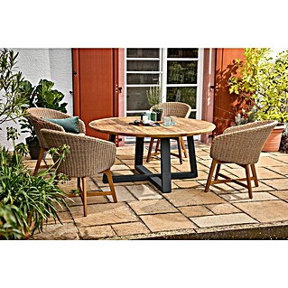Sunfun Pauline Gartenmöbel-Set (6 -tlg., Teak, Aluminium, Akazie, Polyrattan, Hellbraun/Anthrazit)