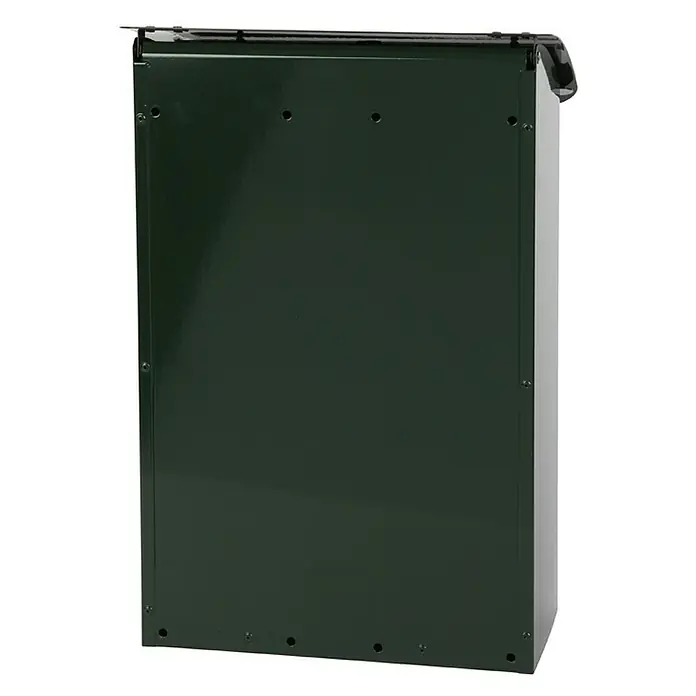 Proregal Wandbriefkasten feuergeprüft aus Metall - L x B x H: 18 x 29 x 42,5 cm, Grün, Metall - Nahaufnahme eines dunkelgrünen Briefkastens, der Stabilität und Schutz für Ihre Post bietet.