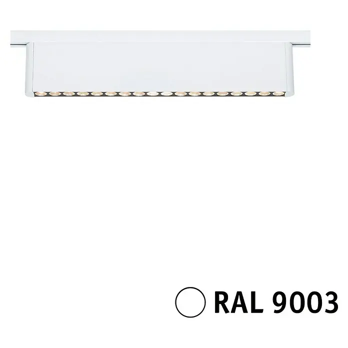 Paulmann URail LED-Lichtleiste Zelos - L x B x H: 2,3 x 37,2 x 7,4 cm, Lichtfarbe: Warmweiß, Signalweiß - Eine weiße Schienenleuchte mit mehreren LED-Lichtern in einer Reihe. Ideal für die gezielte Beleuchtung im Raum.