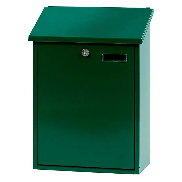 Proregal Wandbriefkasten Sebastian mit Schrägdach & Namensschild - Grün, Metall, Namensschild - Grüner Briefkasten mit Schloss und Briefschlitz für sichere Postzustellung. Robustes Design für den Außenbereich.