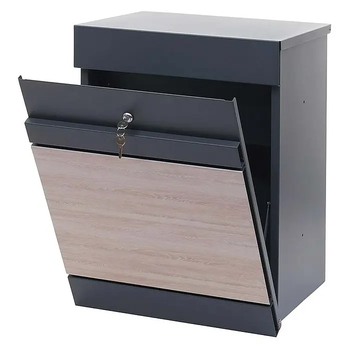 Proregal Standbriefkasten Paketkasten - Anthrazit-Holz, Metall, Paketfach - Moderner, abschließbarer Briefkasten in Anthrazit mit Holzfront. Der Briefkasten ist ideal für den Außenbereich geeignet.