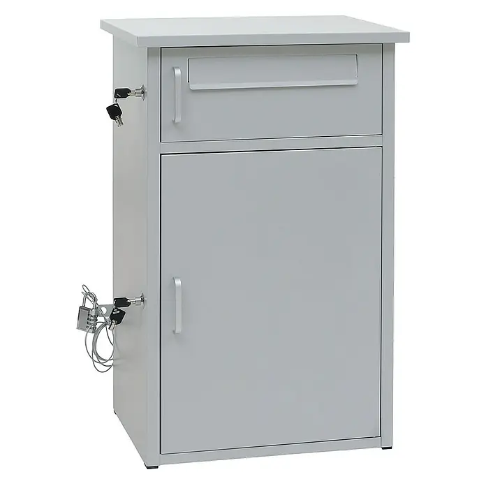 Proregal Standbriefkasten Paketkasten mit 2 Fächern - Grau, Stahl, Paketfach - Grauer abschließbarer Briefkasten mit zwei Fächern und Schlüsseln. Der Metallbriefkasten ist robust und wetterfest für den Außenbereich.