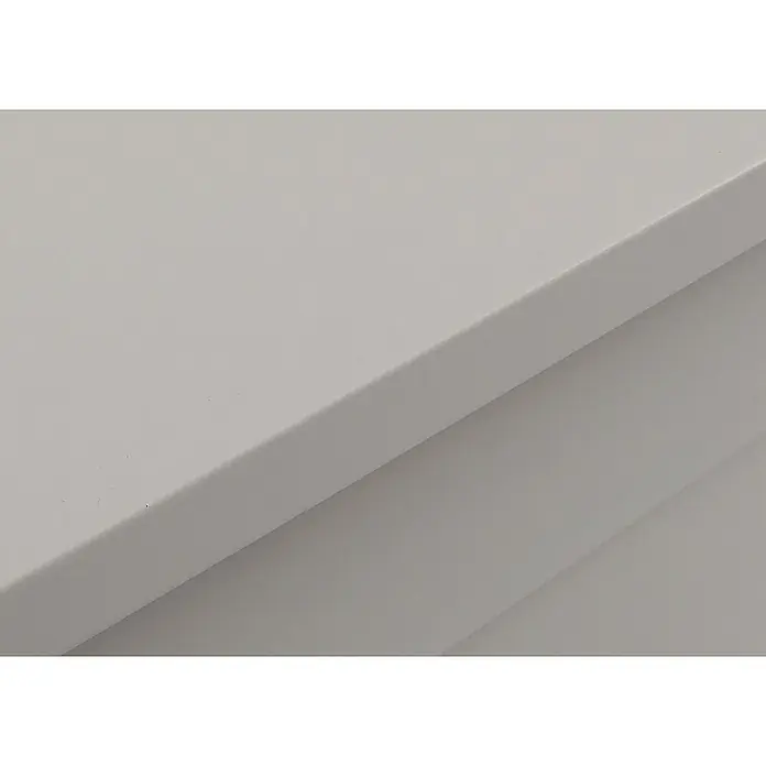Proregal Standbriefkasten Paketkasten mit 2 Fächern - Grau, Stahl, Paketfach - Nahaufnahme einer schlichten, weißen Oberfläche, die eine minimalistische Ästhetik und die Klarheit des Produkts betont. Ideal für modernes Design.