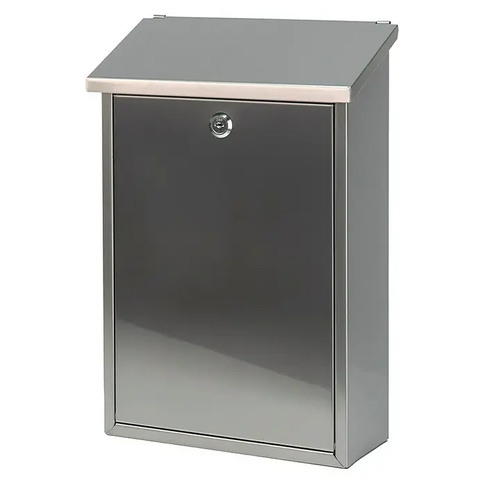 Proregal Wandbriefkasten Toledon mit Schrägdach & Zylinderschloß - Silber, Stahl - Bild einer modernen, abschließbaren Edelstahl-Briefkastenanlage mit klarem Design, ideal für den Außenbereich und sichere Postzustellung.