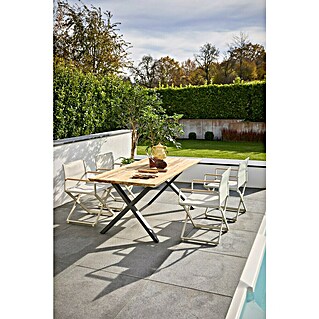 Sunfun Gartenmöbel-Set Solo (6 -tlg., Aluminium, Teak, Edelstahl, Light-Greige/Hellbraun/Anthrazit)