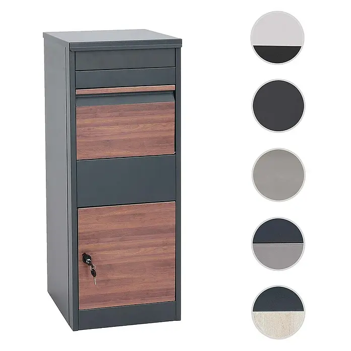 Proregal Standbriefkasten Paketkasten - Anthrazit, Metall, Paketfach - Bild eines modernen Briefkastens mit Holzdetails und Farboptionen, der Funktionalität und Design vereint.
