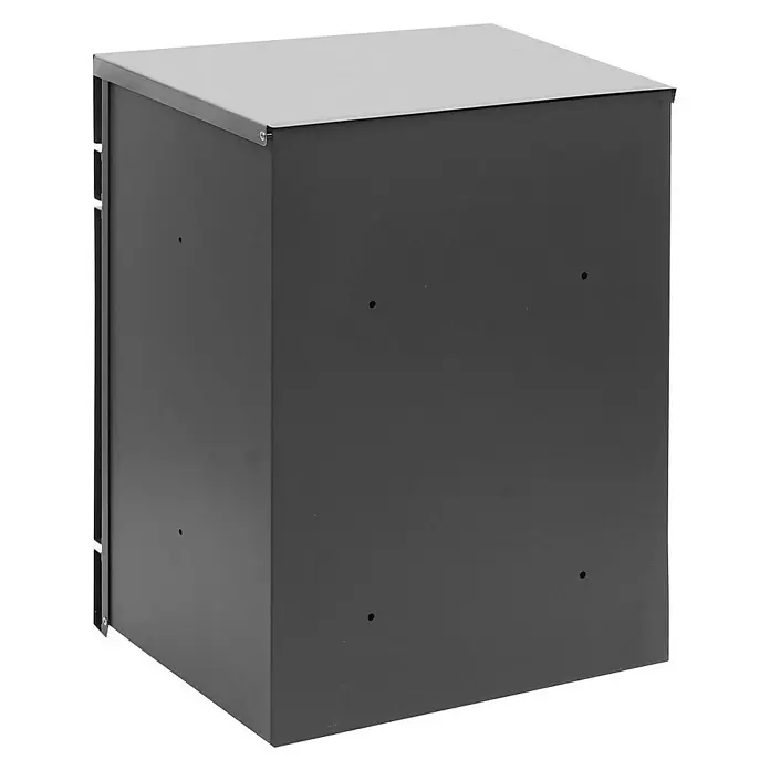 Proregal Standbriefkasten Paketkasten - Edelstahl, Metall, Paketfach - Eine graue, rechteckige Metallbox mit einem hellgrauen Deckel, die sich ideal für die sichere Aufbewahrung von Gegenständen eignet.