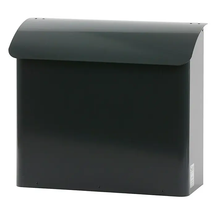 Proregal Wandbriefkasten feuergeprüft aus Metall - Anthrazit, Metall - Bild einer modernen grauen Wandbriefkasten mit abgerundetem Deckel, ideal für den Außenbereich.