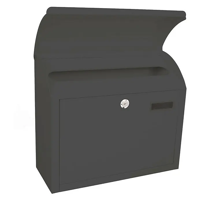 Proregal Wandbriefkasten Denian mit Namensschild - Anthrazit, Metall, Namensschild - Grauer abschließbarer Briefkasten mit Einwurfschlitz und Schloss zur sicheren Aufbewahrung von Post.